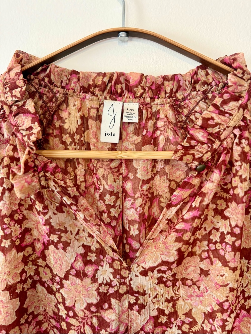 Joie Fall Floral Peasant Ruffle Blouse in Burgundy